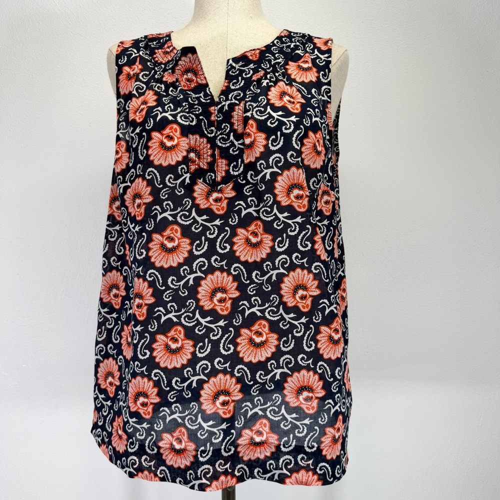 Talbots Womens Blue Orange Floral‎ Paisley Cotton Sleeveless Shell Blouse Top 10
